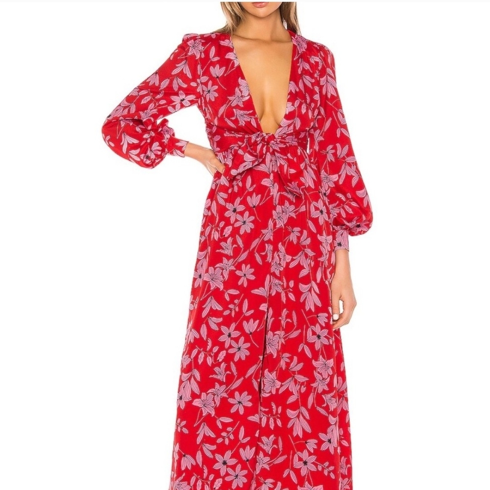 Camila Coelho Red and Pink Maxi Dress